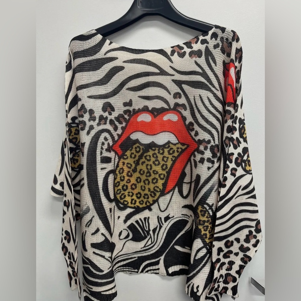 Italian Made Graphic Animal Print Top with Red Lips *LAST ONE*